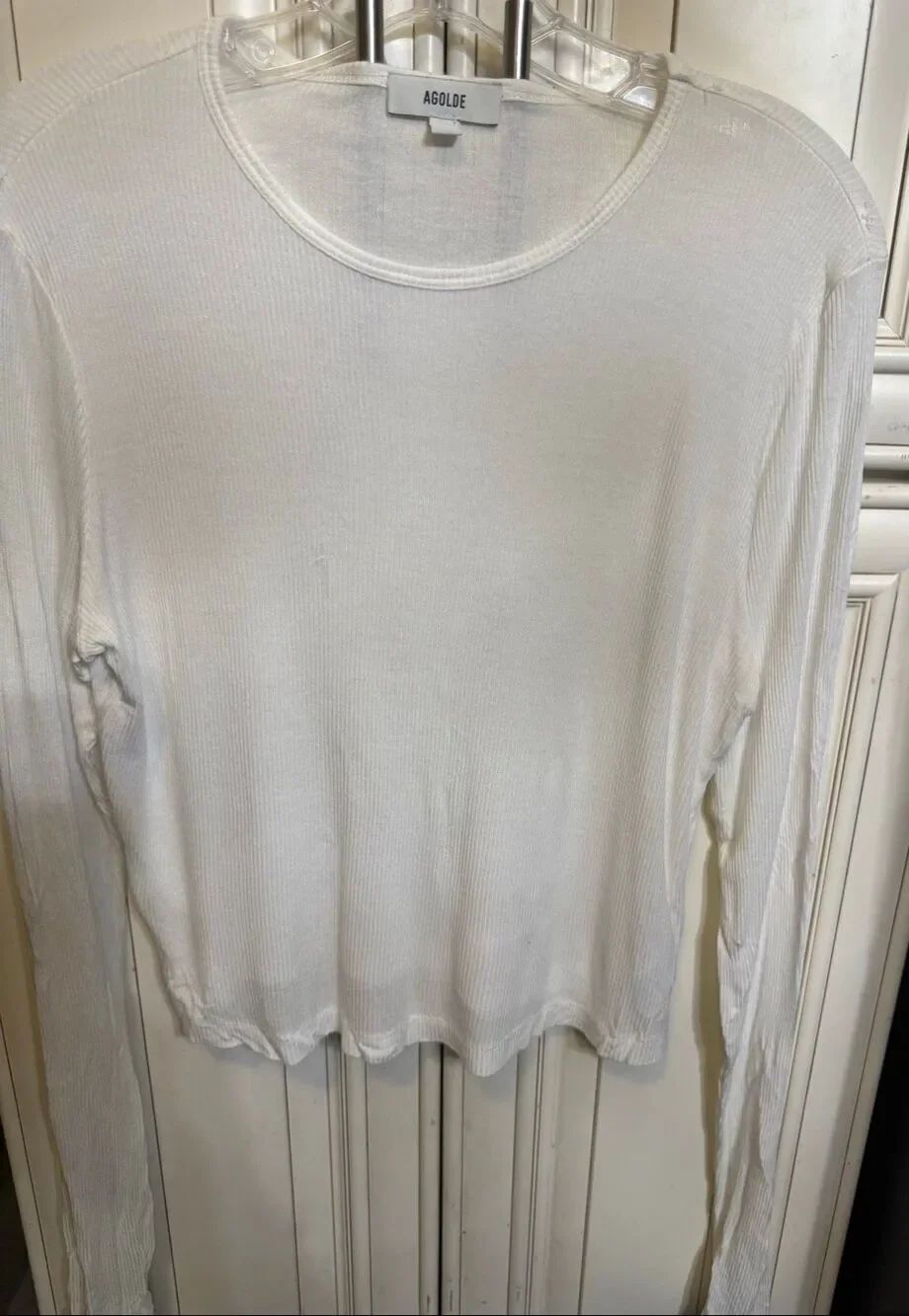 Agolde Women's Crewneck Pullover Long Sleeve Top Tee T-Shirt‎ White XL